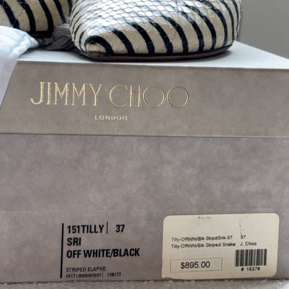 Jimmy Choo Tilly Off White/Black Striped Snake Skin Pump 37 - Picture 3 of 8